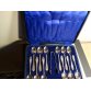 Vintage silver plated tea spoons and sugar tongs.